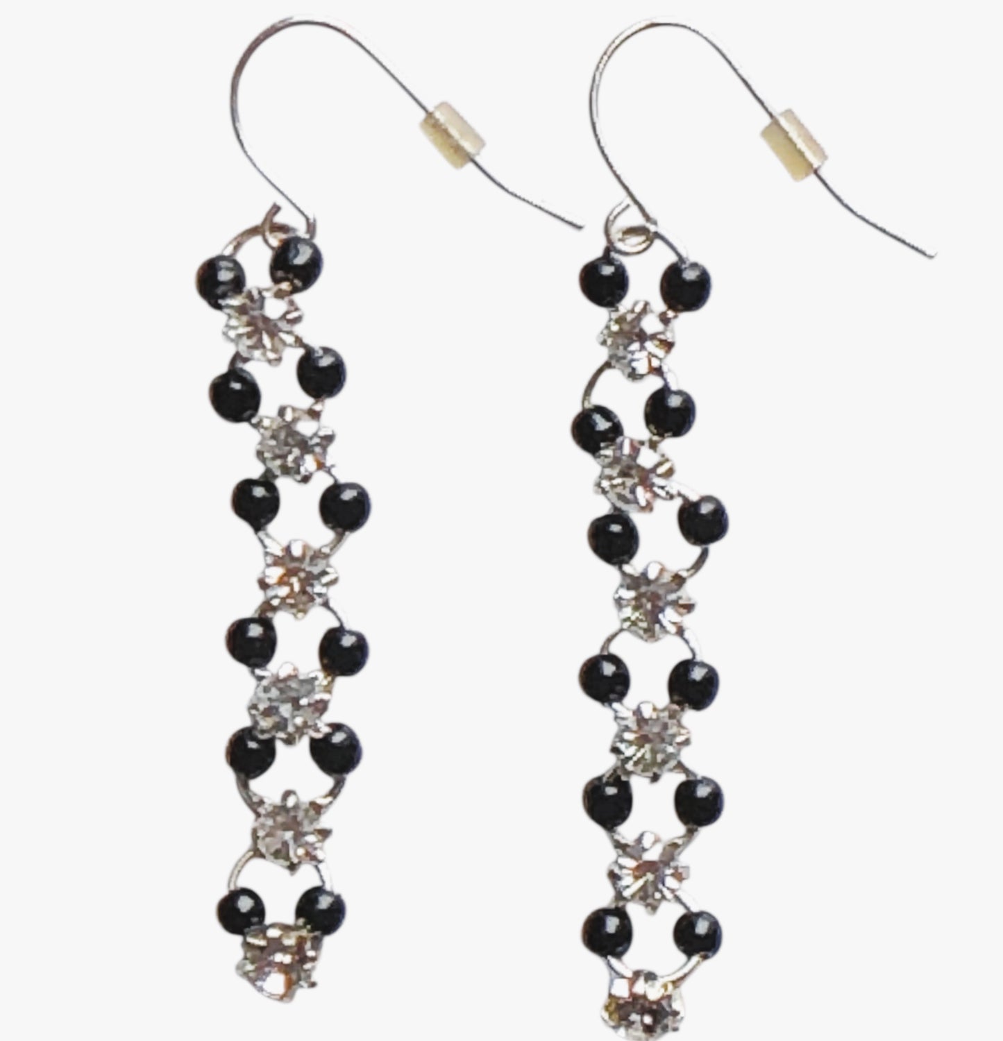 37646 - Black Bead and Crystal Earrings-Cool Beans-Clear-150 - CS