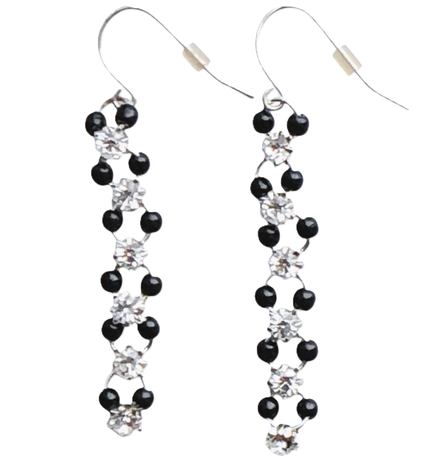 37646 - Black Bead and Crystal Earrings-Cool Beans-Clear-150 - CS