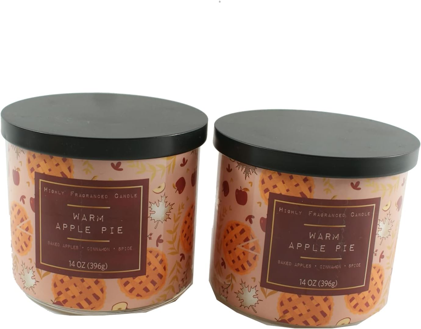 38253 - 14oz Warm Apple Pie Scented Candle with Black Lid and Rich Aromatic Fragrance |Scent 18|