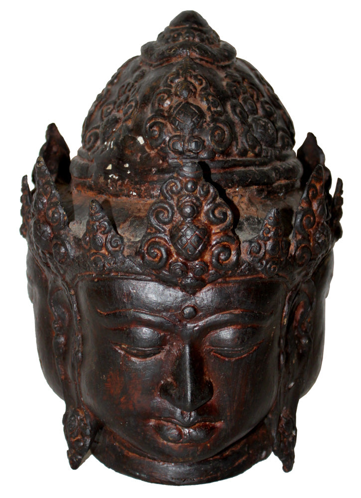 3834 - 11" Black 3-Faced Buddha Head - |AboveCase-15|