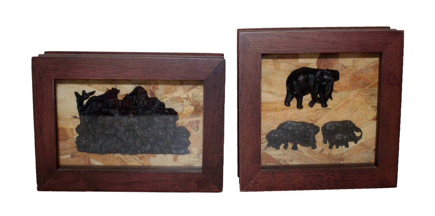 3836 - Set of 2 Shadowbox Elephant Pic - |A-19|