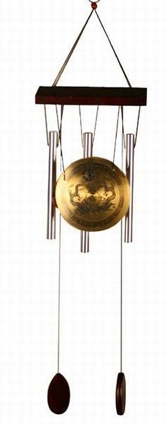 388 - DOUBLE DRAGON Feng Shui Windchime WITH BRASS Gong 23" - |G-12 Pod 3-54|