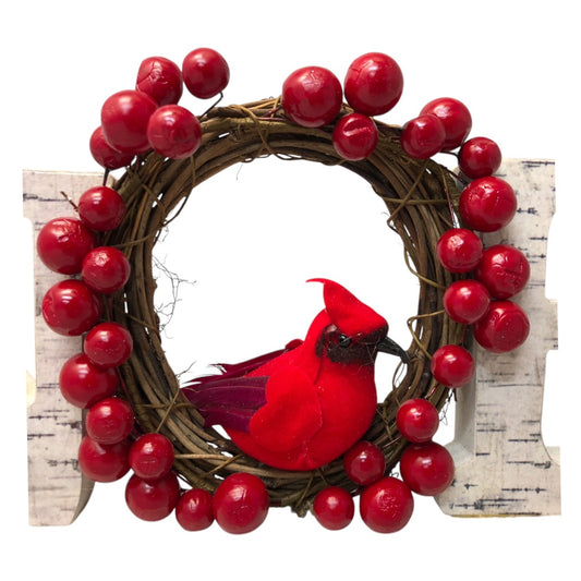 3891 - White Wood Noel Christmas Sign With Red Bird |Pod 2-64|