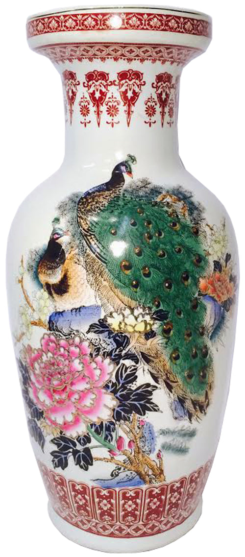 3963 - 18" White Vase Birds on Flowers - |5-7|