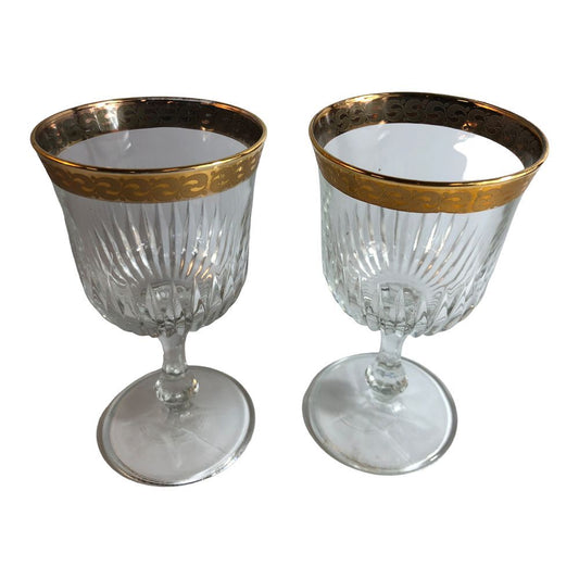 41283 - Pair 5" Gold Trim Wine Glasses - |1-31|