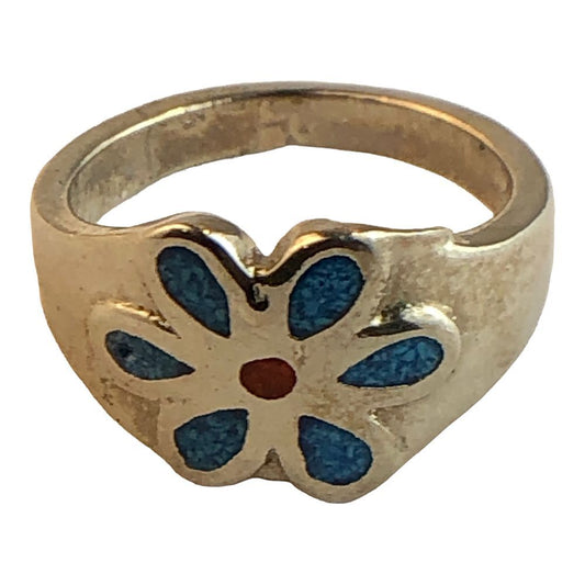 41459 - Turquoise Flower Ring Size 7 - |Clear-99|