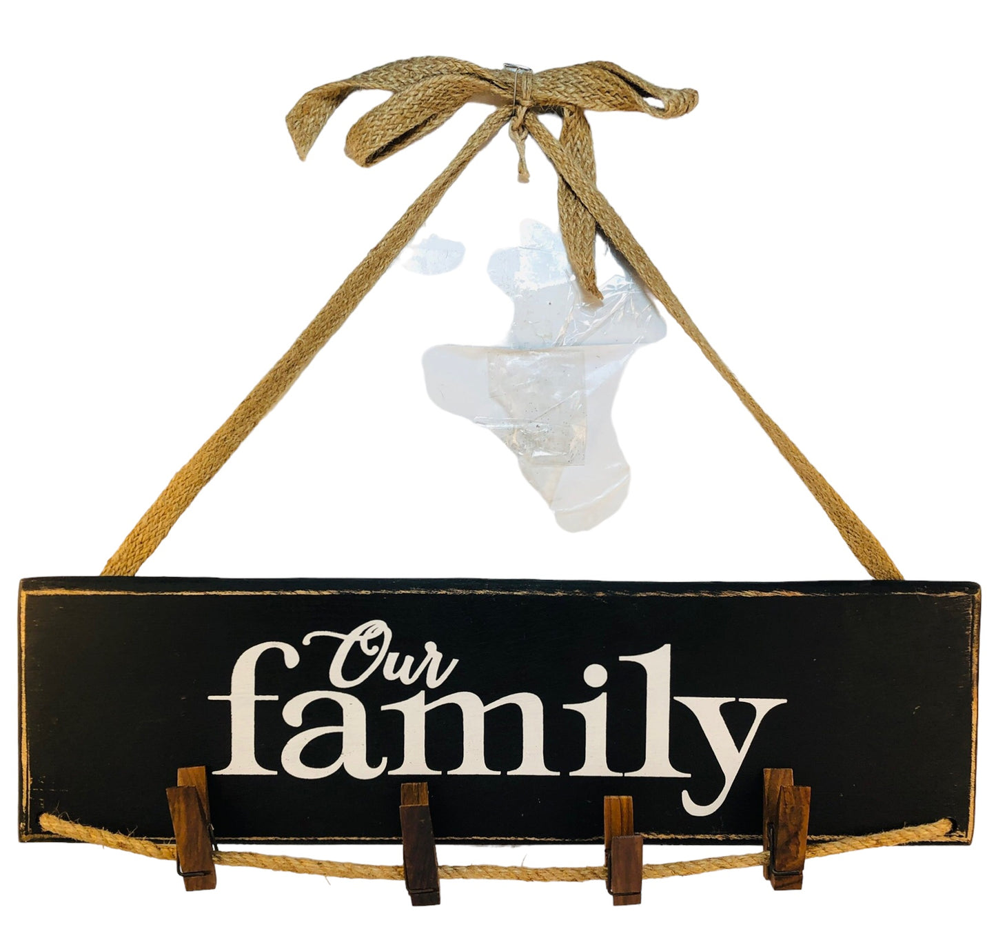 42790 - Our Family Wooden Sign With 4 Clothes Pins 17 Inch Rustic Wooden Sign |TBD|