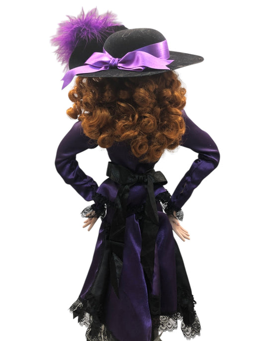 43408-Jan Mclean's Purple And Black Hat And Dress Doll With Ginger Hair-X-93 : CS UNEARTHED