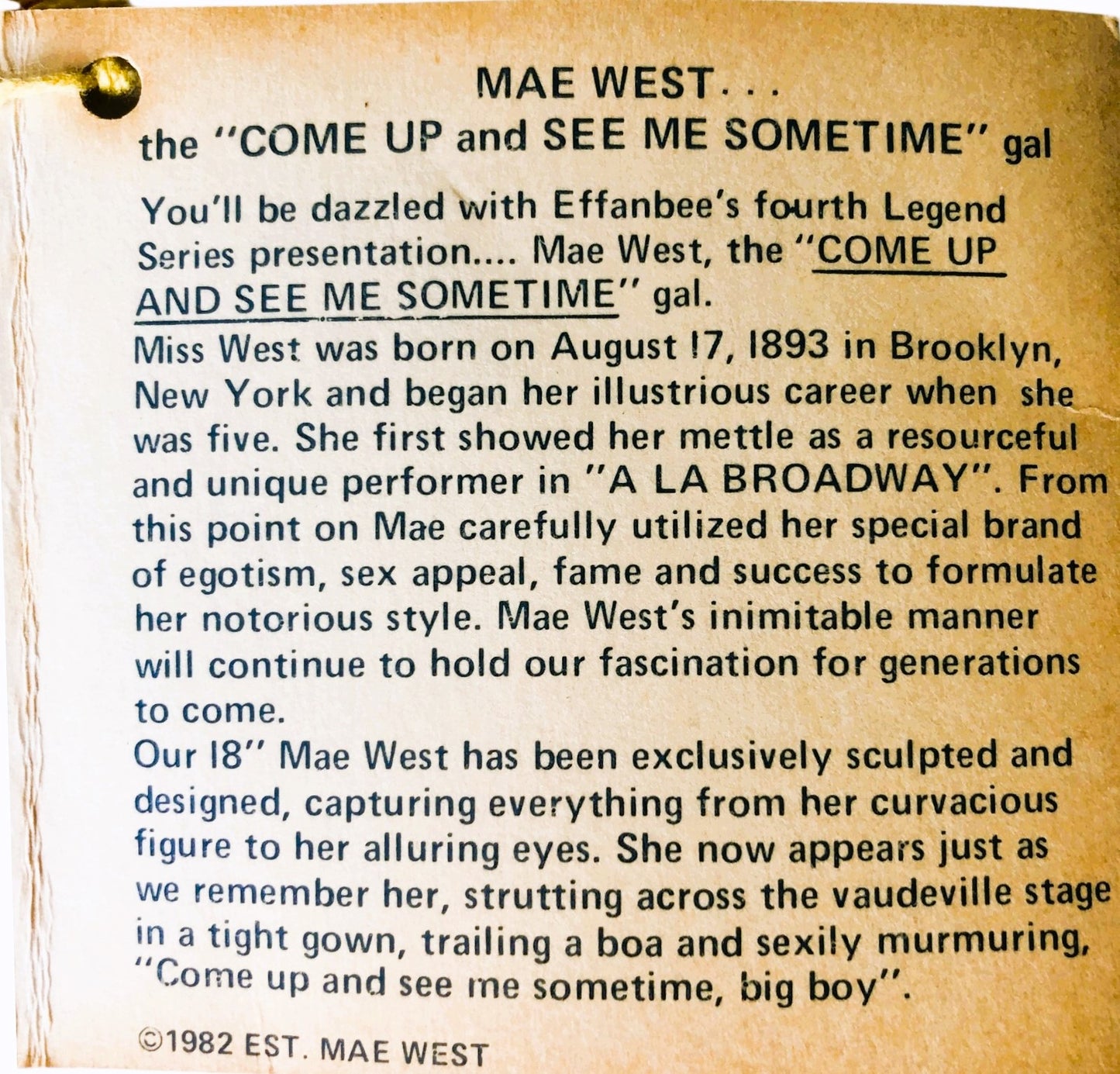 43417 - EffanBee Mae West Vintage Collector Doll |X-87|