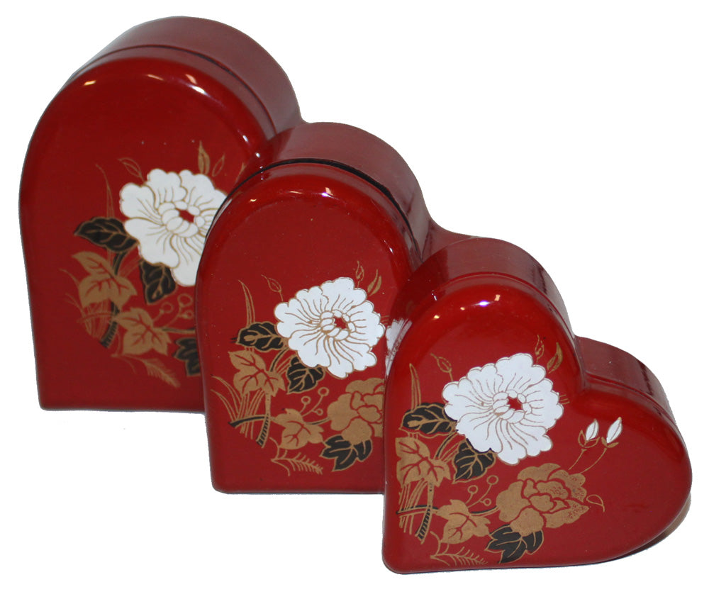 4373 - 3 Heart Boxes Red Lacquered (Decorative Trays)|3-11|
