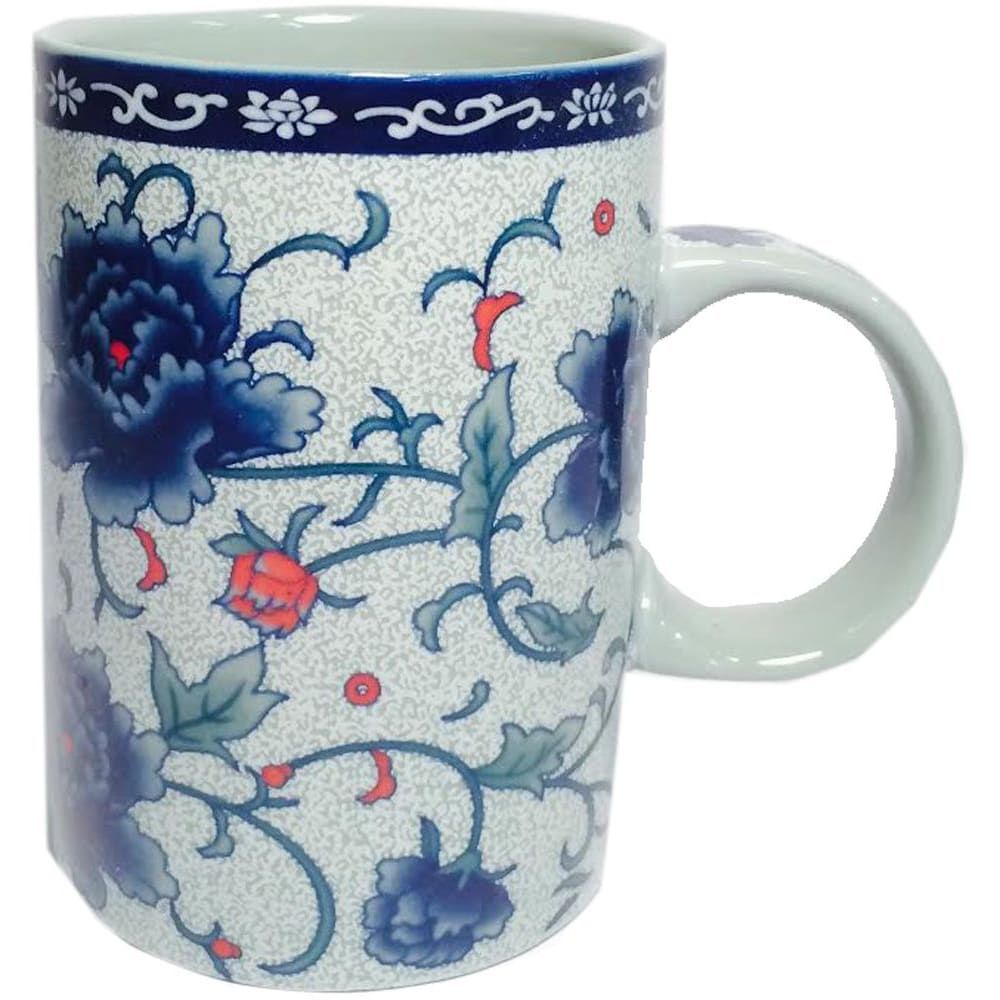 456 - Blue Coffee, Tea Mug w/Flowers - |F-35 Top|