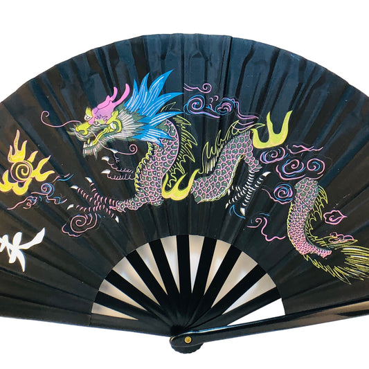 4799 - Black Dragon Fan with Colorful Design - W-14 : SF CHESSMAN