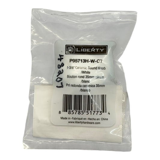 48207 - 1 3/8" Ceramic Round Knob White P95713H-W-C7 |5-10|