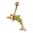 4927 - Green Crystal Dolphin Belly Ring - |Clear-162|
