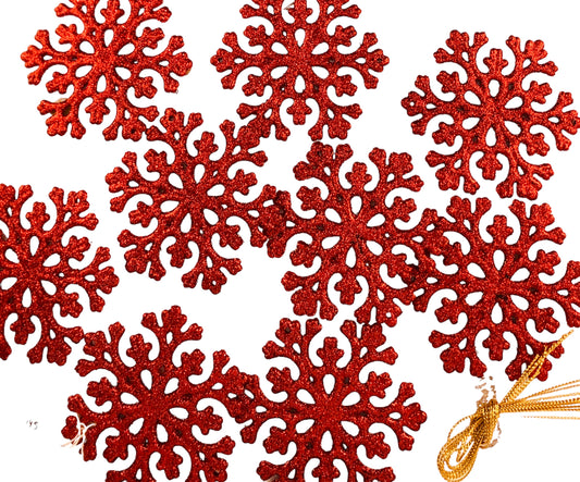 4956 - 18ct 3.35" Red Glitter Snowflakes - |Pod 2-73|