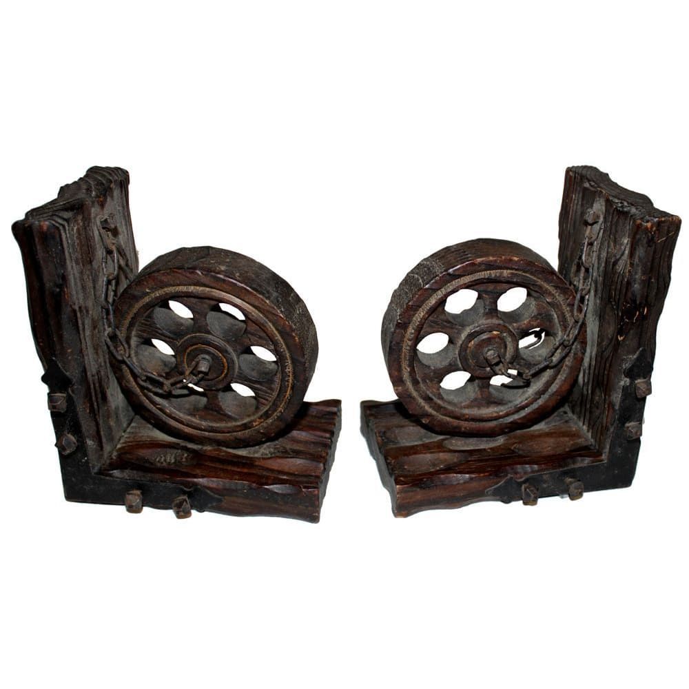 517 - 6" Rustic Set of Wheels Bookends |F-26|