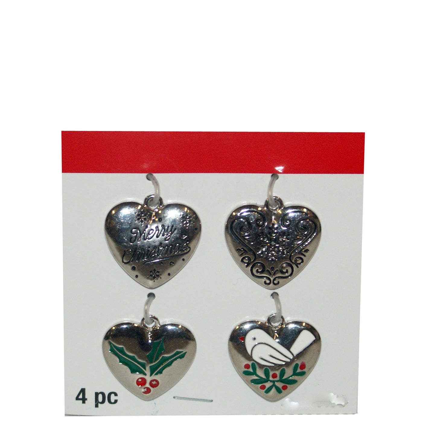 5277 - Xmas Silver Heart Charms 4 pc - |Clear-30|