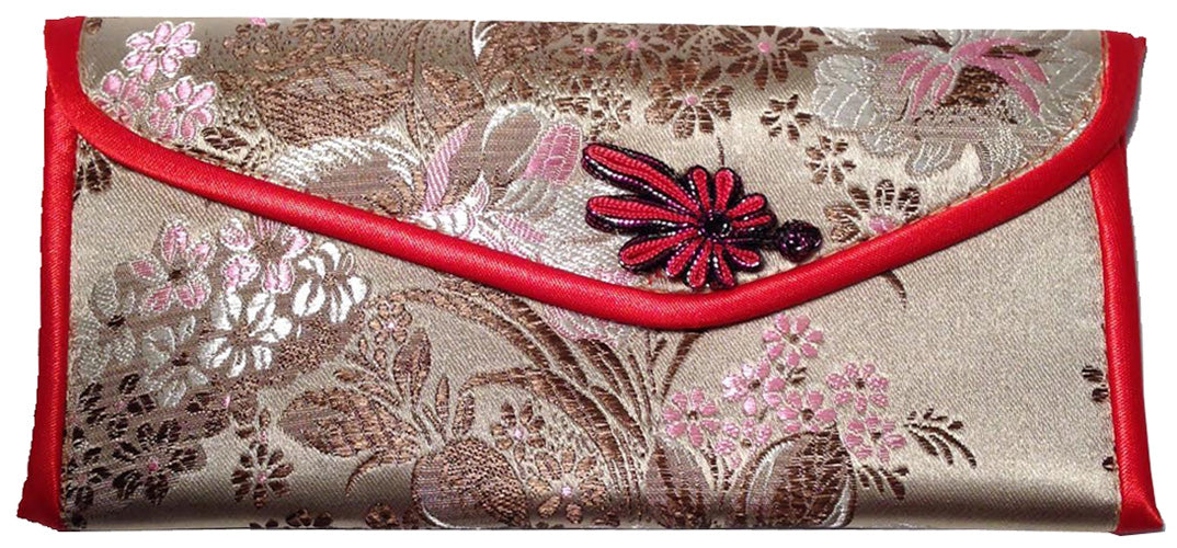 5442 - Tan Red 7x4 Brocade Wallet - |AA-3 Top|