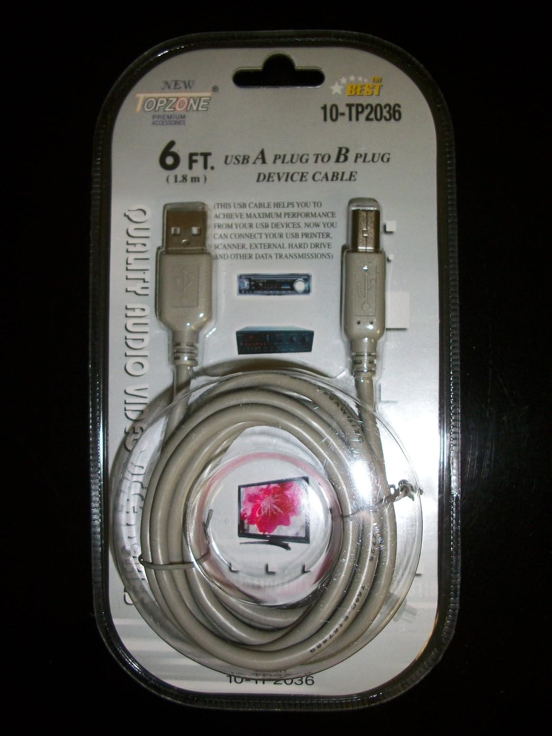 5582 - Topzone 6' USB A Plug To USB B - |S-5 Garage|