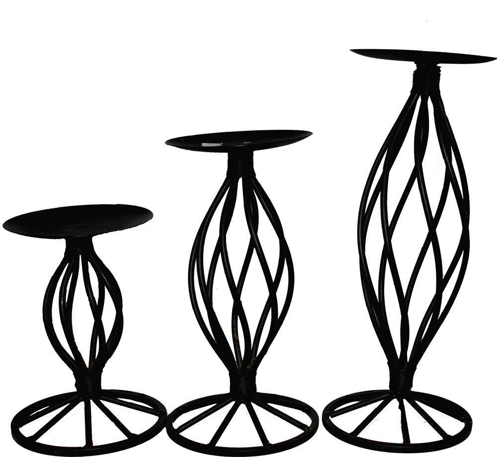 5676 - 3 Black Metal Candle Holders - |3-2|