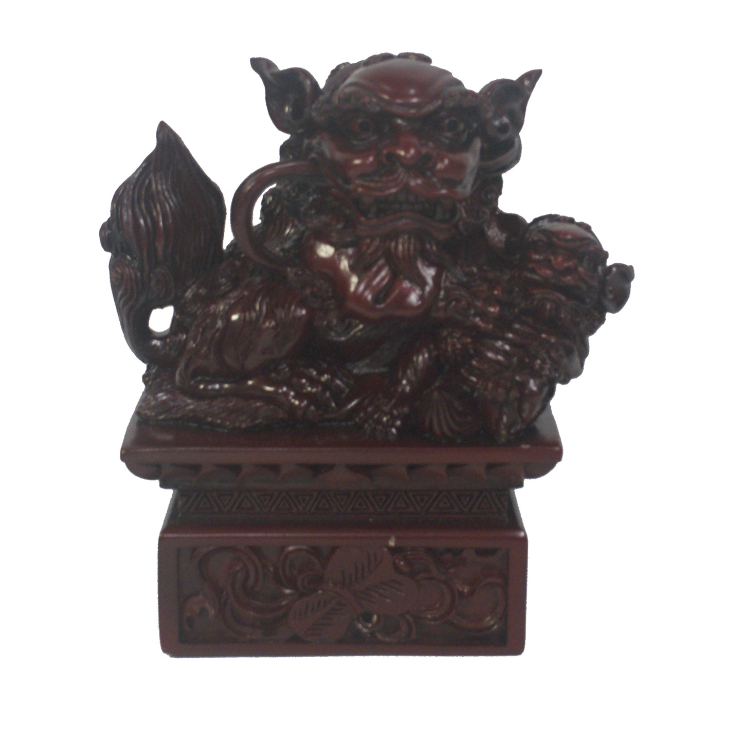 5870 - 7" Red Fu Dog - Child On Base - |IT Y-20|
