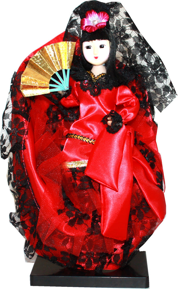 5881 - 10" Spanish Doll Red Black Fan - |X-67|