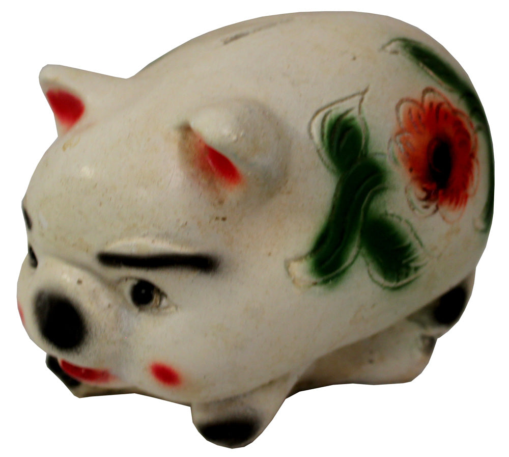 5922 - 9" White Rustic Pig Bank - |14-29|