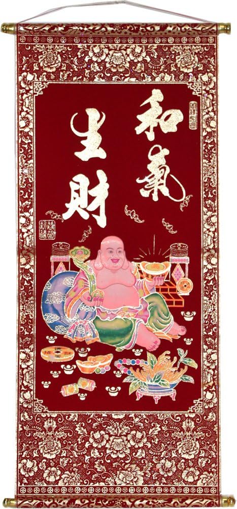 5949 - Red Velvet Buddha Scroll 15X30 - |w/Scrolls|