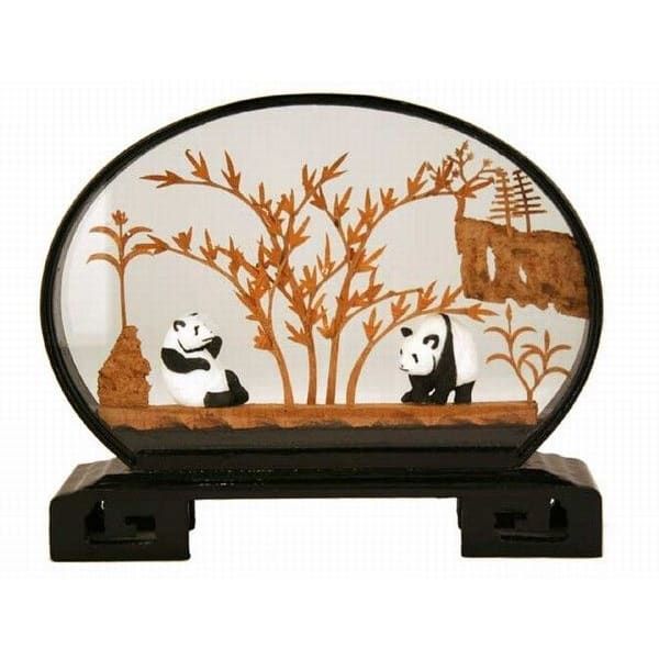 594 - 11" Black Oval Frame with 2 Pandas - |Y-2|