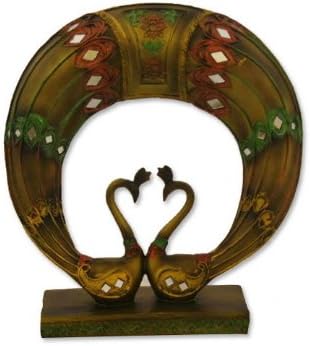 6199 - Elegant 11.5" Two Golden Peacocks Figurine Adorned with Sparkling Gems |Z-91|