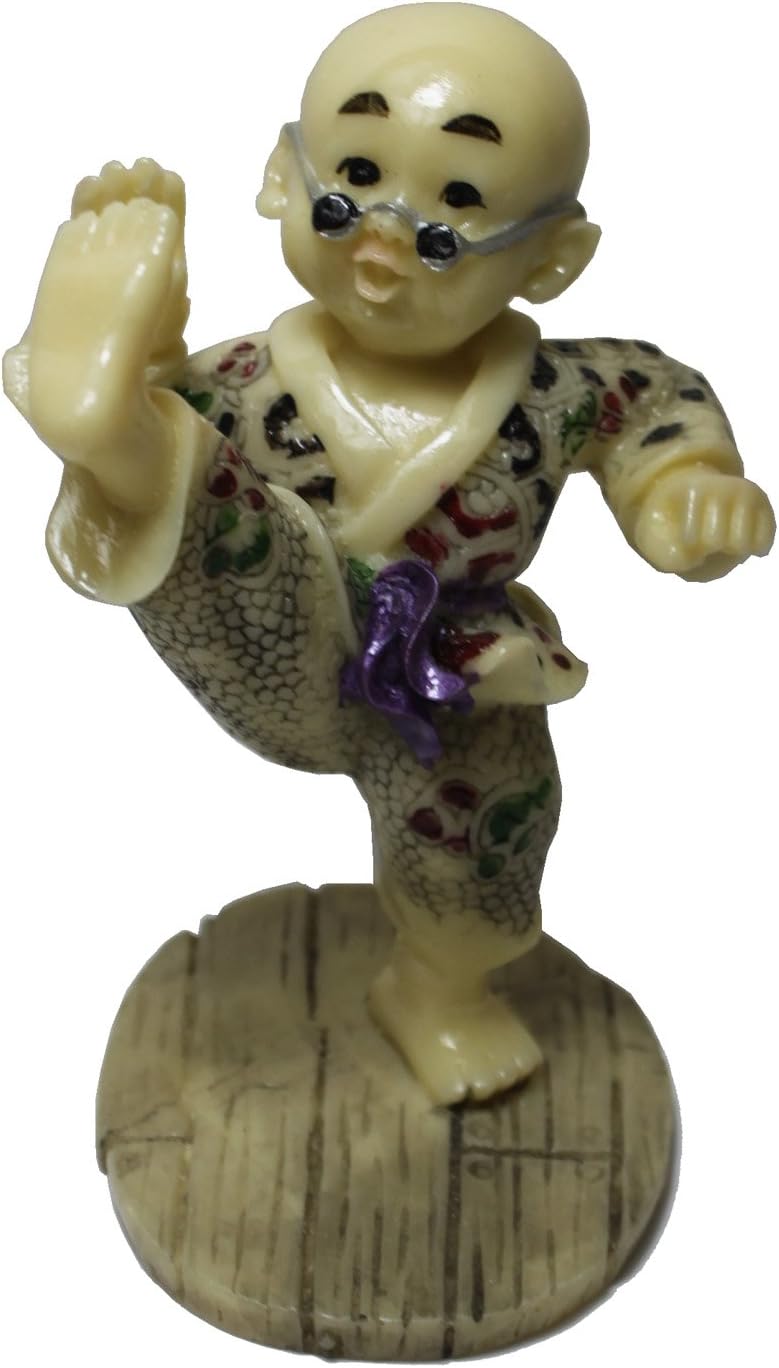 6281 - 4-Inch Faux Ivory Colored Buddha Boy Figurine in Dynamic High Kick Pose for Home Decor |X-63|