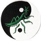 6548 - Elegant Praying Mantis Yin Yang Embroidered Patch in High-Quality Silver Thread (Fusion of Nature and Balance) |S-0|
