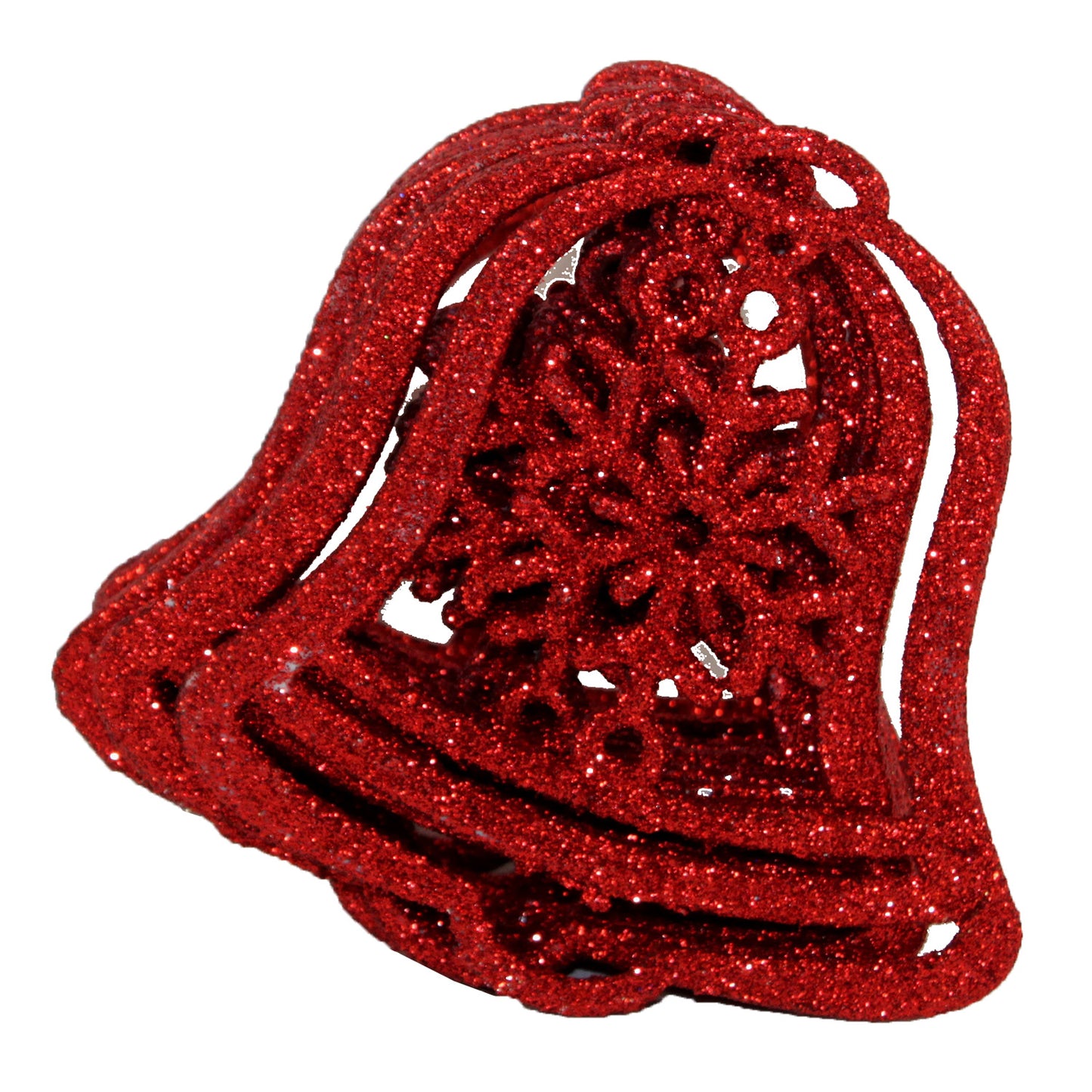 6758 - 12ct Red Bell Ornaments Glitter |Pod 1-73|
