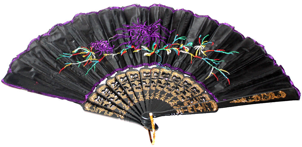 6789 - 16" Purple Black Embroidered Fan - |10-10/ M-02|