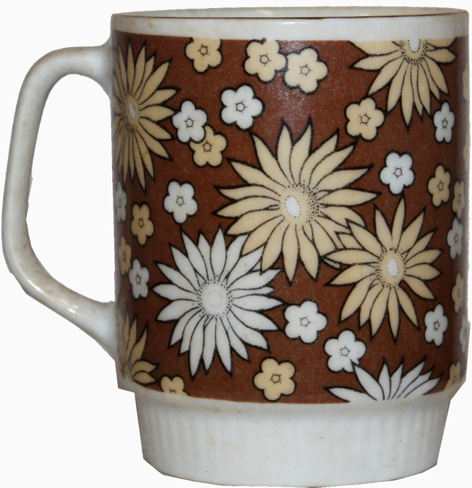 7051 - Elegant Brown Flower Design Mug Set of Two for Kitchen Dining and Gifts, Stylish Home Essential |4-24|