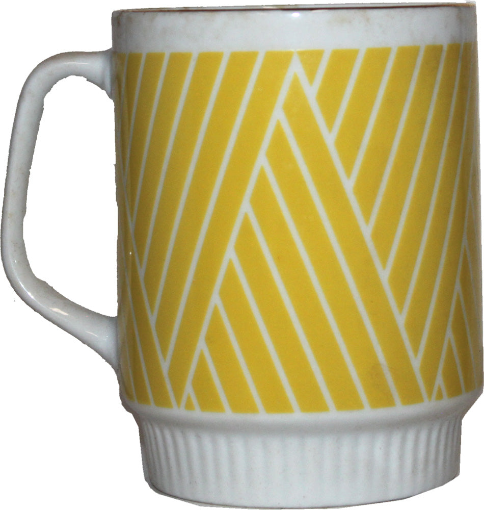 7053 - 4" Yellow Striped Coffee Cup Set of Two |4-24|