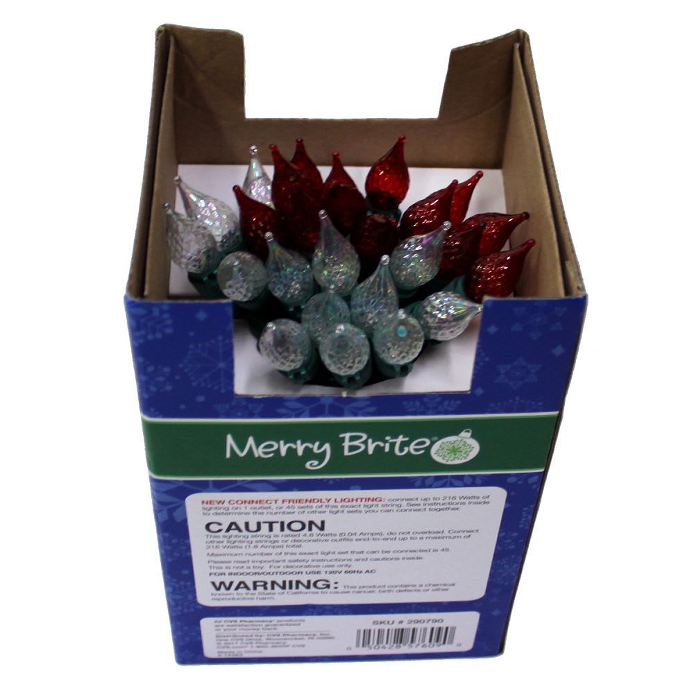 749 - Set of 2 Merry Brite 50 LED Iridescent Glass Flame Tip Christmas Lights |G-47|