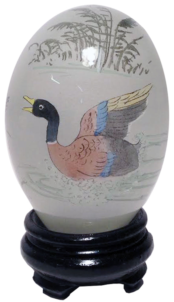 7669 - 3" White Glass Egg - Ducks - |4-8|