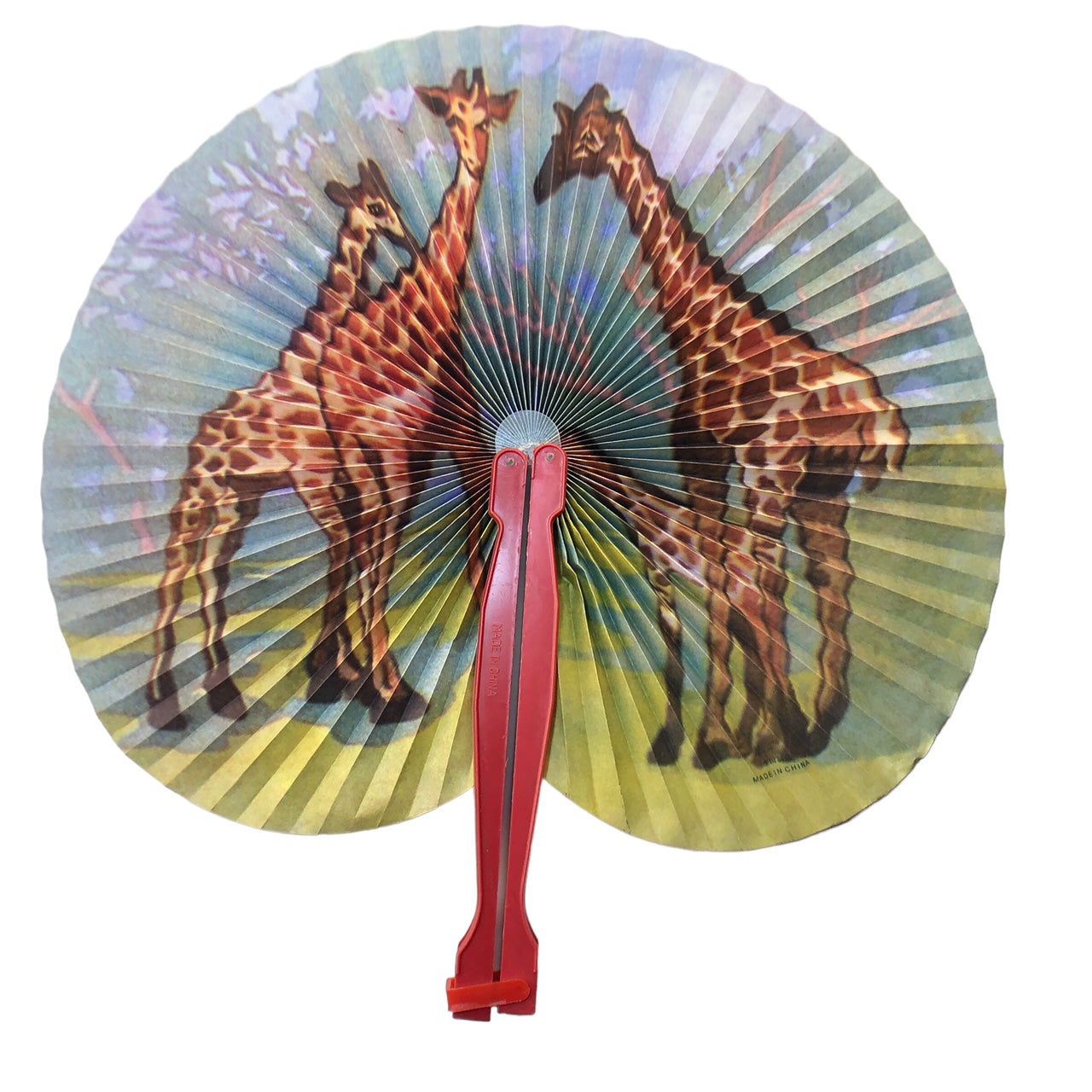 7701 - 3- 5.5" Red Fan - Giraffes - W-18 : PT CHESSMAN
