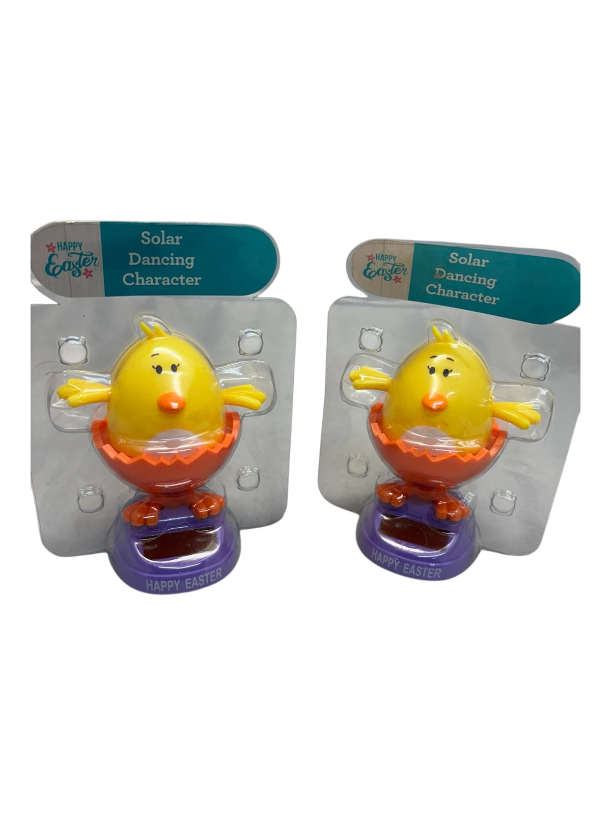 7738 - Set of Two Happy Easter Hatching Chick Solar Bobble - |R-71 Garage|