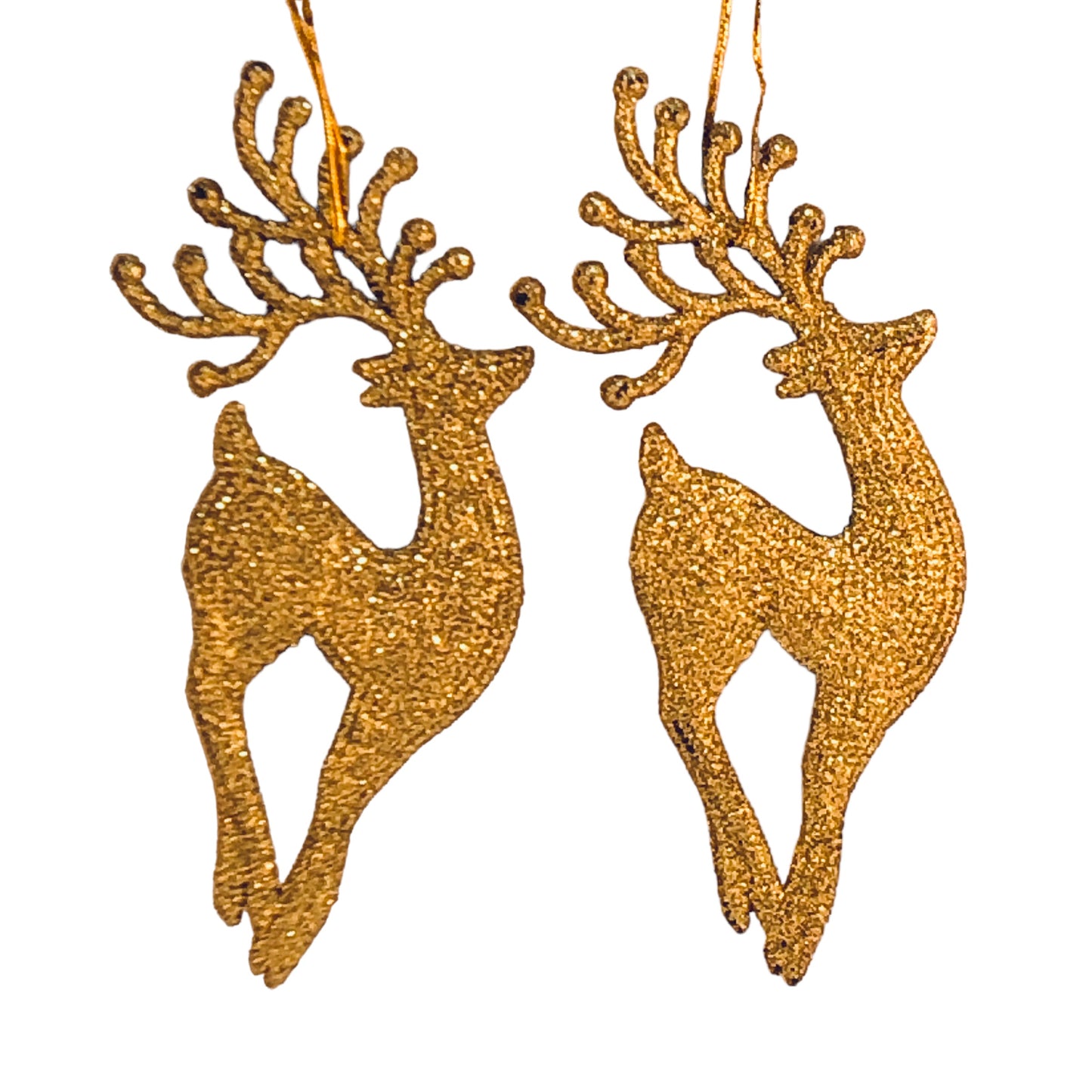 8151 - Set OF TWO 7" Gold / Silver Reindeer Ornament Glitter |Pod 2-73|