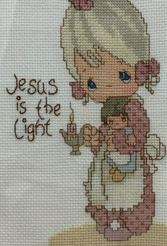 40489 - Precious Moments Framed (15" x 12") Cross Stitch Wall Art - "Jesus Is The Light" |8-15|