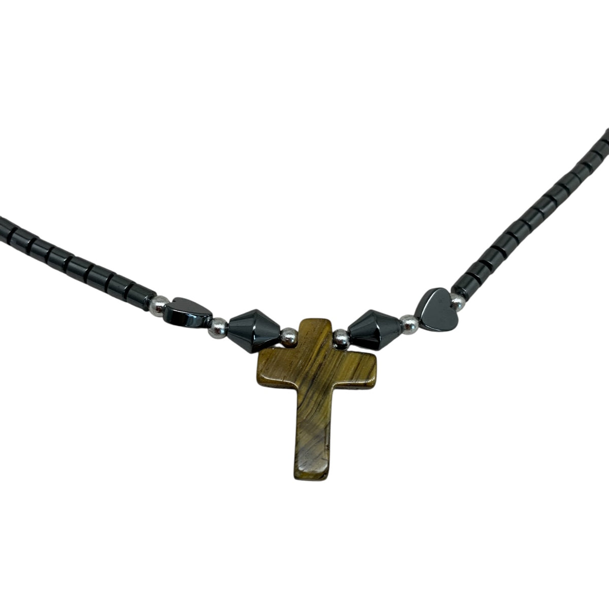 14678 - Tiger Eye Cross Necklace - |Clear-55 Store|
