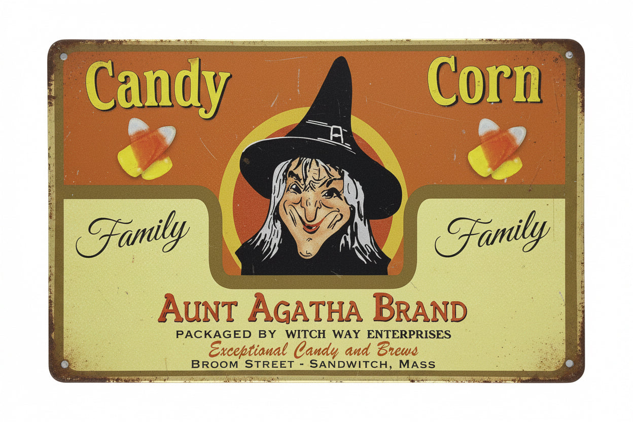 30196 - Metal Halloween 9.5X15" Candy Cane Witch Metal Sign |Pod 1-23|