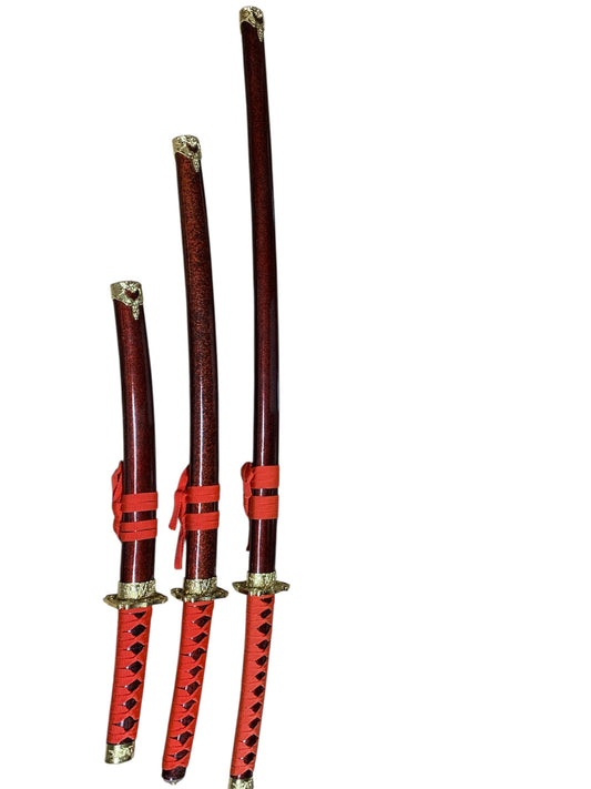 9018 - Sword 3 Pc Samurai Red Set With Wooden Stand For Japanese Katana Enthusiasts 39" |3-C Down|