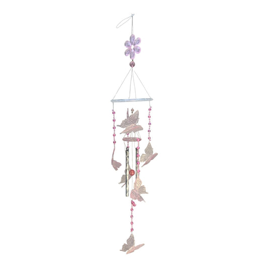 36442 - Pink Beaded Butterfly Chimes 18 Inches |TBD|