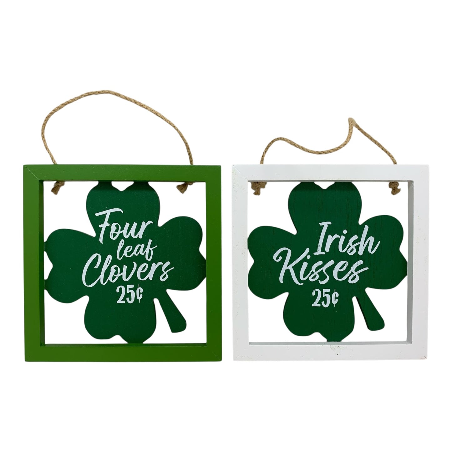 33688 - Set of Two Wooden Irish Kisses and Four-Leaf Clovers Sign 6 Inch |Pod 1-9|