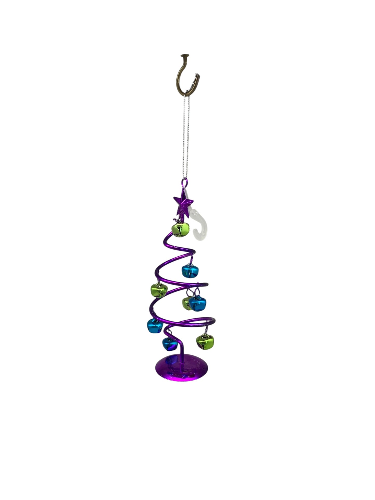 23969 - Set of Two Purple Xmas Tree w/ Bells Ornament 6" |Pod 2-61|