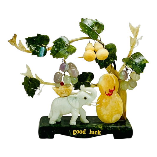 1647 - 10"Chinese Feng Shui Good Luck Elephant with Gold Ingot Grapevine and Wu Lou Gourd Tree |Store|
