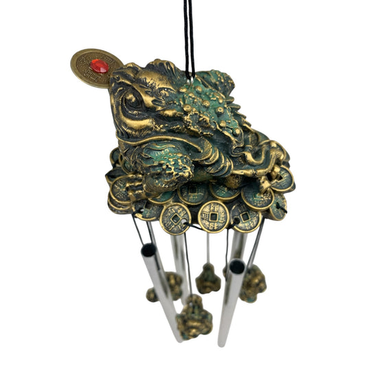 14427 - Windchime Resin Soapsstone Money Frog For Good Luck And Wealth 18" |G-12|